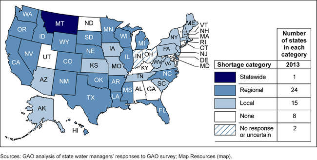 Extent of State Shortages Likely over the Next Decade under Average Water Conditions, 2013