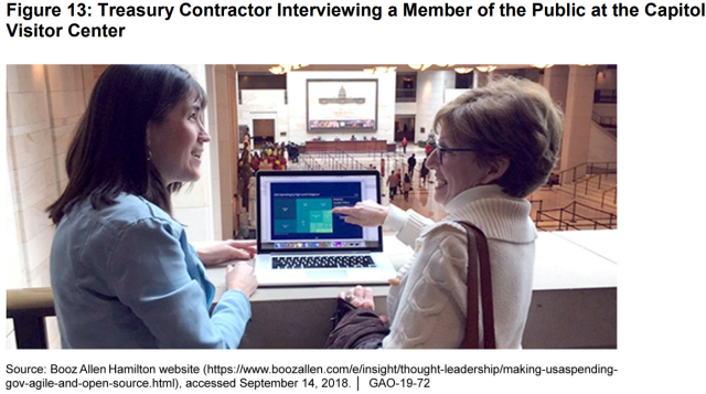 Photo showing Treasury contractor interviewing a member of the public at the Capitol Visitor Center