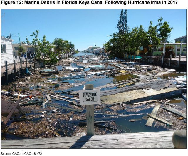 Figure Showing Marine Debris in Florida Keys Canal Following Hurricane Irma in 2017