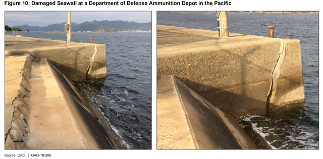 Figure showing damaged seawall at a Department of Defense ammunition depot in the Pacific