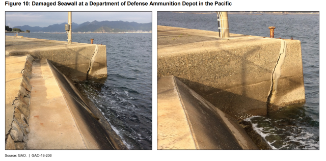 Photographs Showing Damaged Seawall at a Department of Defense Ammunition Depot in the Pacific