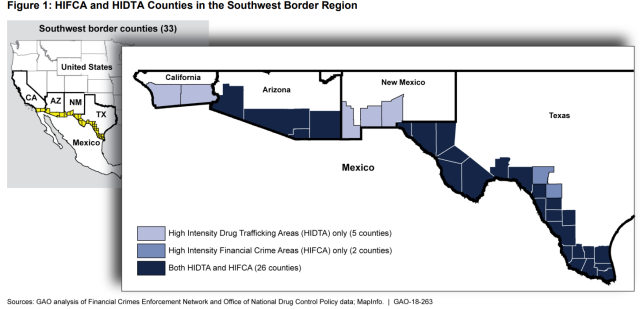 Figure 1: HIFCA and HIDTA Counties in the Southwest Border Region