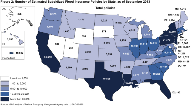 Figure 2: Number of Estimated Subsidized Flood Insurance Policies by State, as of September 2013