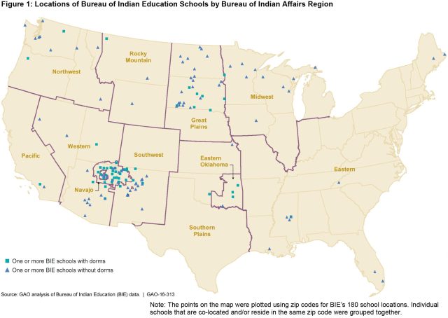 Figure 1: Locations of Bureau of Indian Education Schools by Bureau of Indian Affairs Region