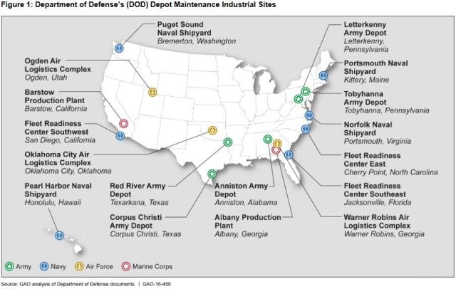 Figure 1: Department of Defense’s (DOD) Depot Maintenance Industrial Sites
