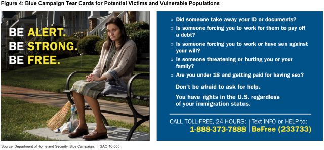 Figure 4: Blue Campaign Tear Cards for Potential Victims and Vulnerable Populations