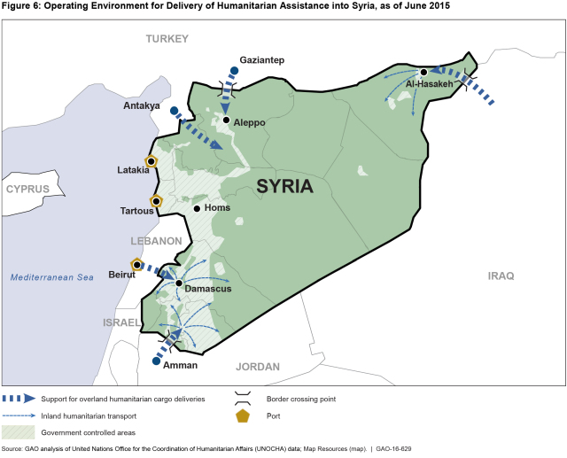 Figure 6: Operating Environment for Delivery of Humanitarian Assistance into Syria, as of June 2015