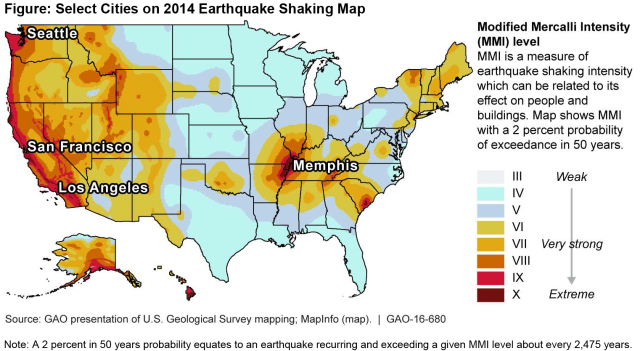Figure: Select Cities on 2014 Earthquake Shaking Map