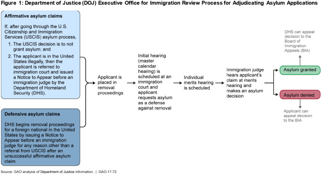 Figure 1: Department of Justice (DOJ) Executive Office for Immigration Review Process for Adjudicating Asylum Applications