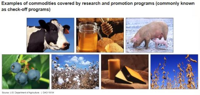 Examples of commodities covered by research and promotion programs (commonly known as check-off programs)
