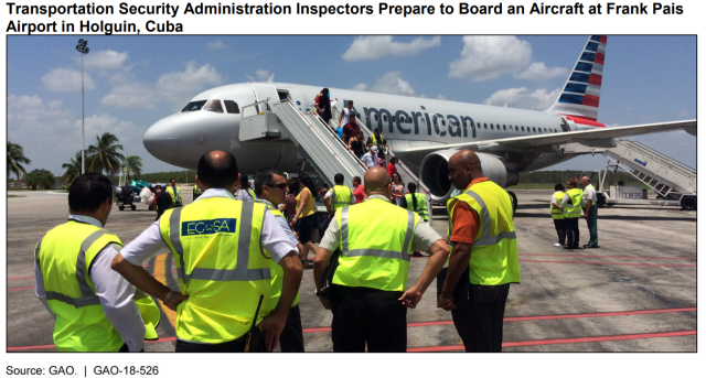 Figure Showing Transportation Security Administration Inspector Preparing to Board an Aircraft at Frank Pais Airport in Holguin, Cuba