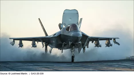 Photo of the F-35 joint strike fighter landing.
