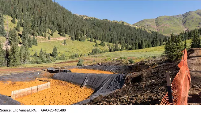 Photo showing treatment ponds at the Gold King Mine in Colorado, a hardrock mine