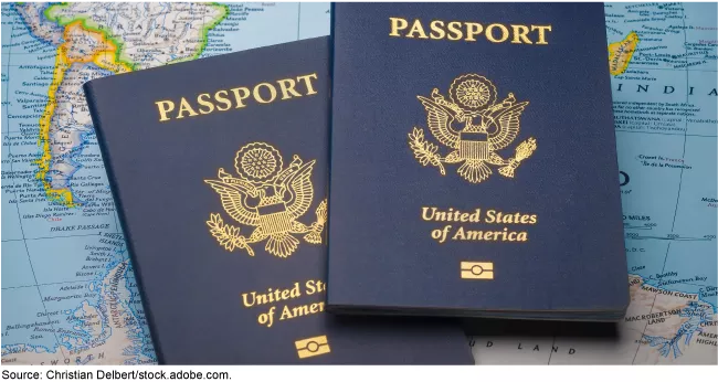 Passports laying on a map