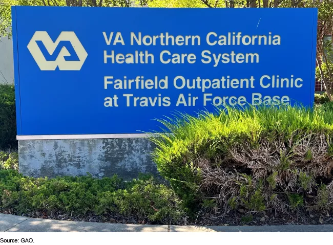 Image showing the building sign for a VA clinic in Northern California on Travis Air Force Base.