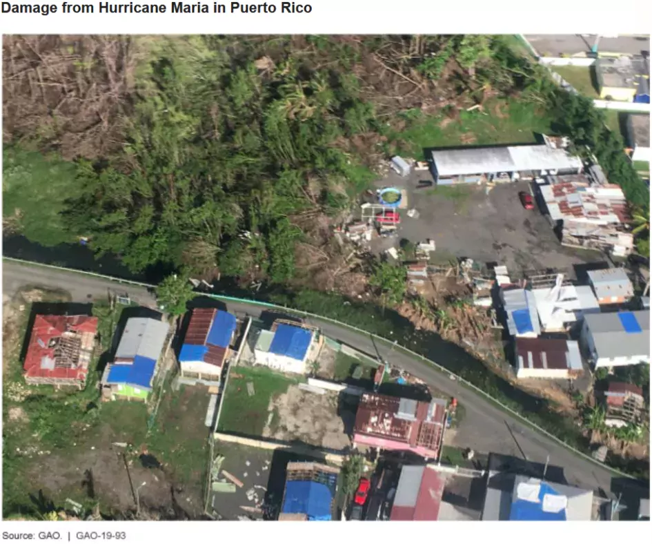 aerial view of damage from hurricane maria