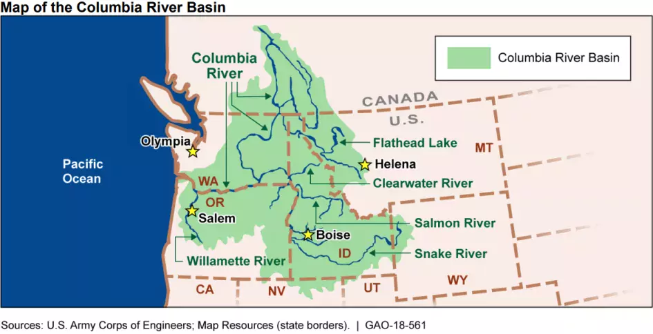 a map showing the columbia river basin