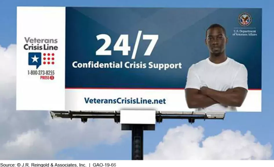 Photo of a billboard advertising the Veterans CrisisLine suicide hotline