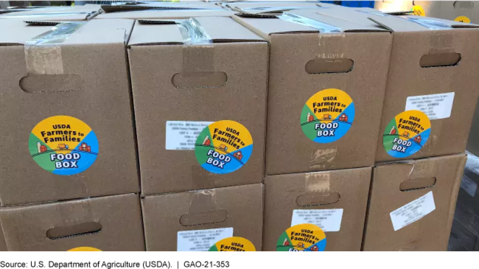 Photo of boxes used for meal delivery under USDA's Food Box program.
