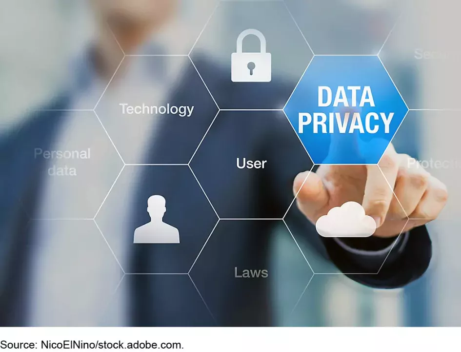 Illustration showing a man clicking on a data privacy icon