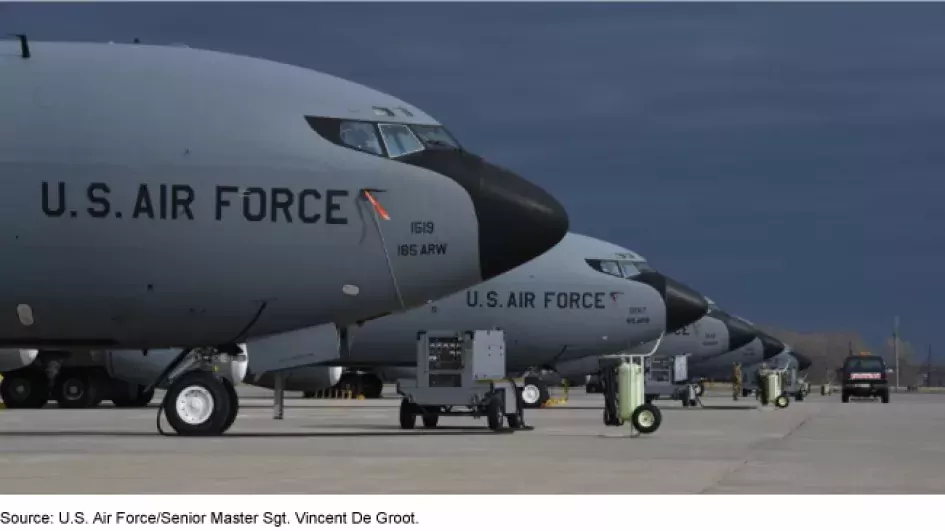 U.S. Air Force planes line up on runways