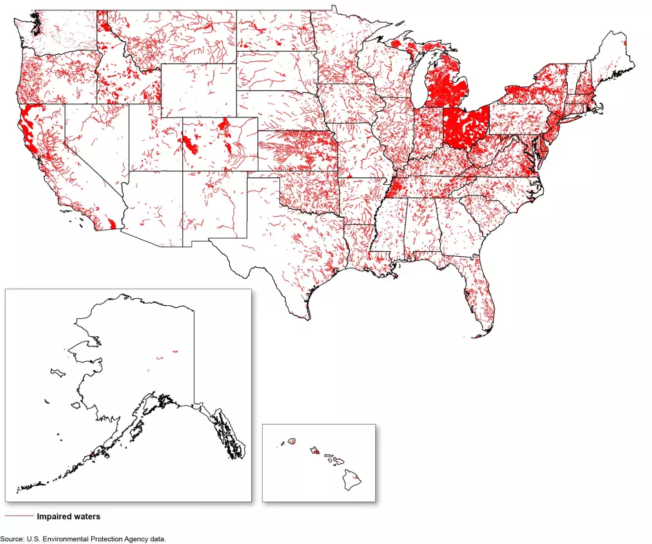Map showing impaired water bodies in the U.S. as of 2015