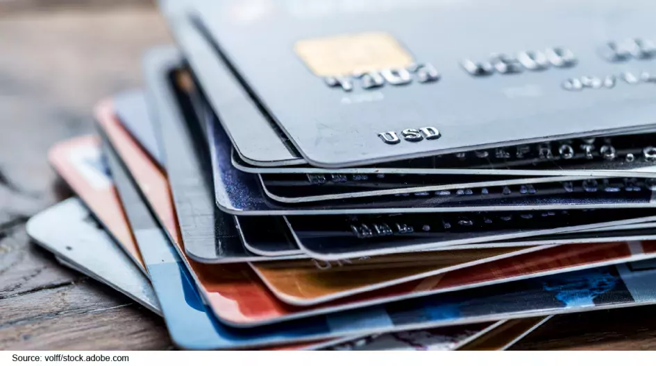 Stock image of a stack of credit cards.