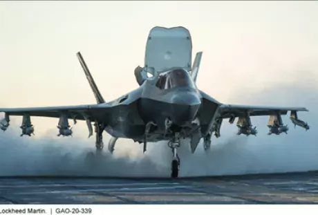 Photo of the F-35 joint strike fighter landing. 