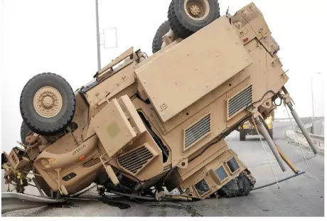 Upside down tank after accident