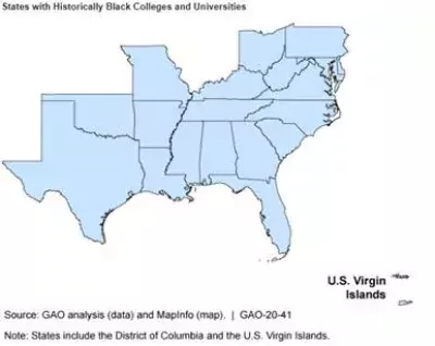 Map showing states that have Historically Black Colleges and Universities