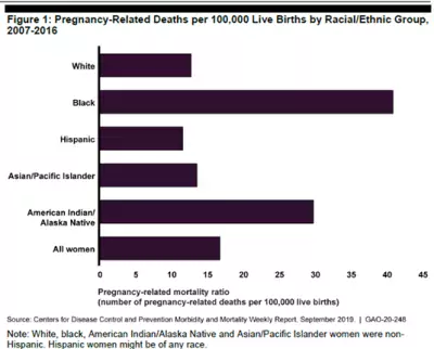 Bar chart showing pregnancy related deaths by race/ethnicity