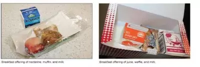 Photos showing examples of meals served to students enrolled in summer meal programs through their schools.  examples from summer programs