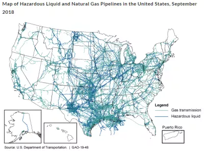Map of Hazardous Liquid and Natural Gas Pipelines in the United States, September 2018