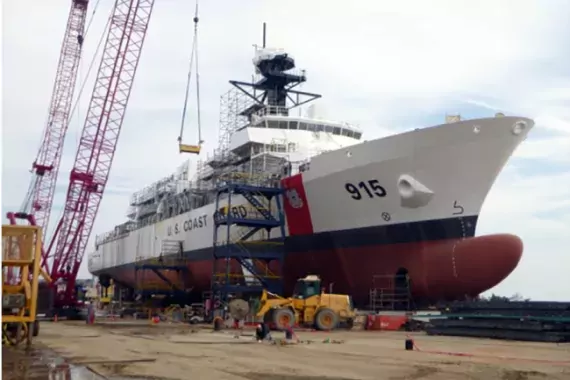Photo showing the Coast Guard's Offshore Patrol Cutter (ship) under construction. 